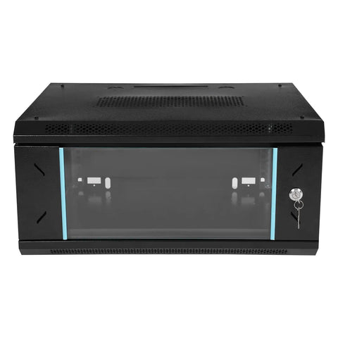 Heavy Duty 4U Wall Mount Server Rack Cabinet Built Tough For Network Switches And IT Gear with shatter resistant glass door top view.