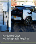 EV charging station connected to car, showing Beefy Level 2 EV Charger With 48 Amp Output And 11.6 kW Power, weatherproof design.