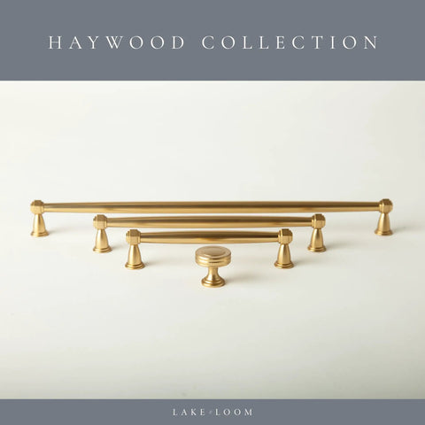 Haywood 4 Pack Brushed Brass Cabinet Pulls 12.5 Inch Solid Zinc Alloy Handles displayed on white surface.