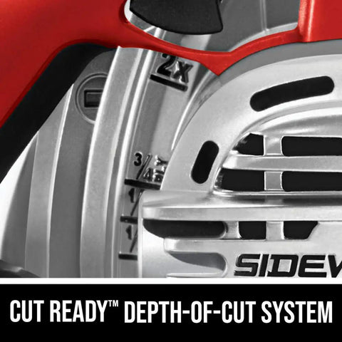 Tough As Nails 15 Amp Seven Quarter Inch Sidewinder Circular Saw With Left Blade Design, depth of cut system close-up.
