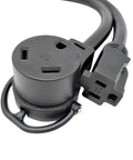 Dual receptacle ends of RV Power Splitter Adapter Cord 50A To 30A And 15A For Campers with 14-50P Male to TT-30R and 5-15R Female