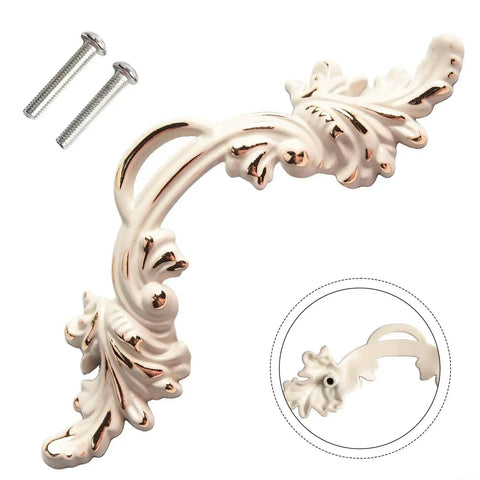 Vintage Zinc Alloy Cabinet Door Handle With Yellow Bronze Finish, Comfortable Grip For Cabinet Doors, Drawers, Dressers, And Furniture Hardware, Classic Antique Style To Elevate Home Decor, shown with screws