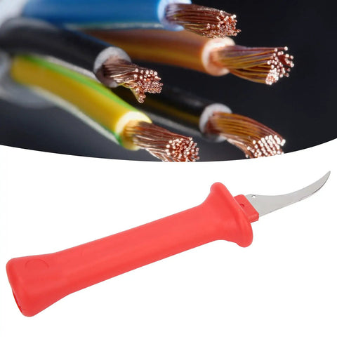 Premium 33HS High Carbon Steel Curved Blade Cable Stripping Knife With Ergonomic Insulated Handle and Protective Scabbard safe electrician tool and cable wire.