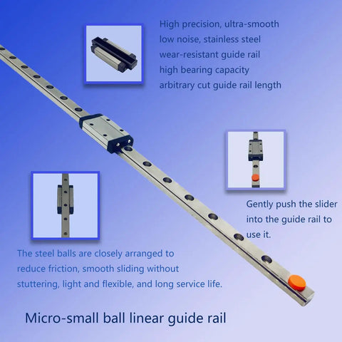 Mini Linear Guide Rail 400mm Pair With MGN9H Sliding Block showcased on blue background with diagram and details