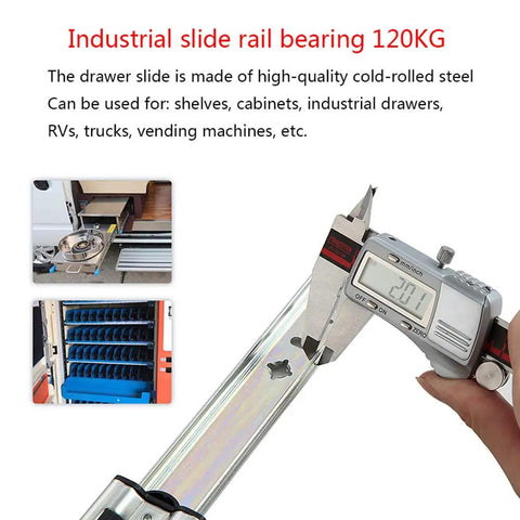 Caliper measuring Beefy Heavy Duty Drawer Slides 40 Inch 3 Section Full Extension Ball Bearing Metal Drawer Runners 120 Kg Capacity