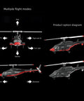 Airwolf A61 4CH RC Helicopter For Adults And Newbies, multiple flight modes, scale 1 to 42, black and red, side and top views