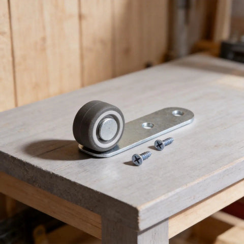 Side Mounted Door Pulley Wheel And Sagging Repair Kit For Wooden Sliders Galvanized Steel support roller with rubber caster.