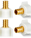 Four Pack One Half Inch PEX Female NPT Swivel Elbow Adapters Brass Crimp Fittings For Sink Faucets And RV Plumbing Water Lines Heavy Duty Brass And Plastic Construction Easy Install And Long Life, white brass adapters