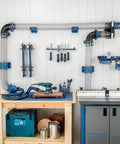 Heavy Duty Dust Hose Support Cradles For 4 Inch Shop Vac Tubing, Reinforced ABS Mounting Brackets Keep Pvc Pipes Sag Free mounted in workshop
