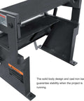 12 Inch Box And Pan Brake For 20 Gauge Metal, side view showing cast iron base, compact 62 lb design for DIY garage projects