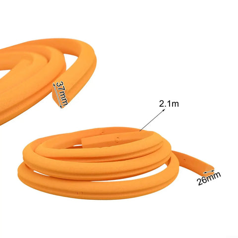 Ride Ready Tubeless Tire Insert For Mountain Bikes EVA Foam Rim Shield Liner showing coiled orange 2.1m insert with 26mm width