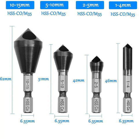 4Pc M35 Cobalt Countersink Bits 90 Degree Set For Metal Stainless Steel Wood Workhorse Quality, Heat Resistant Cobalt Alloy Bits