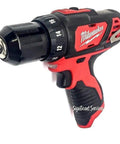 Red and black 12V Drill Driver With 3/8 Inch Chuck Bare Tool Only, Ergonomic Grip For Comfort, side view