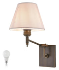YS.ESUDSI Swing Arm Vintage Wall Sconces with White Fabric Shade Hardwired, adjustable lamp with fabric shade, bronze finish.