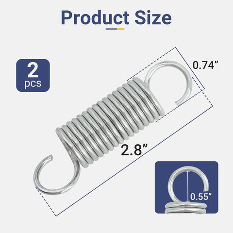 Revamp Your Living Room Setup With These Heavy Duty Recliner Tension Springs 2 7/8 Inch Universal Fit For Lane Lazyboy Homeplace Rock Solid Galvanized Steel 2.8 inch spring with dimensions shown.