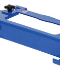 Vestil Adjustable Pallet Jockey For Walkie Trucks 4000 Lb Capacity, blue steel puller with adjustable knobs for moving pallets.