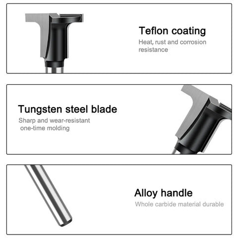 Solid 1/4 Inch Shank Wood Router Drill Bit For Curved Arcs Bending And Detail Work showcasing Teflon coating and tungsten steel blade.