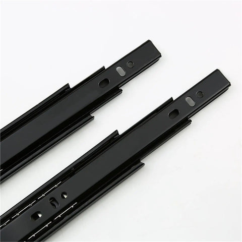 Heavy Duty Steel Ball Bearing Silent Drawer Slide Rail Set For Cabinets And Wardrobes, Three Section Drawer, 2 Pack, 10 Inch 240mm, Black Finish
