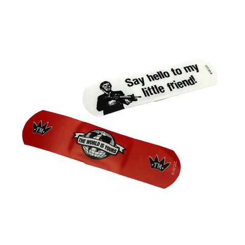 Scarface Fandages Collectible Fashion Bandages Set Of 25 Latex Free Sterile Bandages With Stylized Artwork Perfect For Fans And Collectors Five Sheets Of Five Bandages Each, two printed bandages