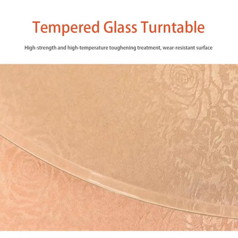 Tempered Glass Lazy Susan Turntable close-up showing wear-resistant surface, designed for easy serving at gatherings.