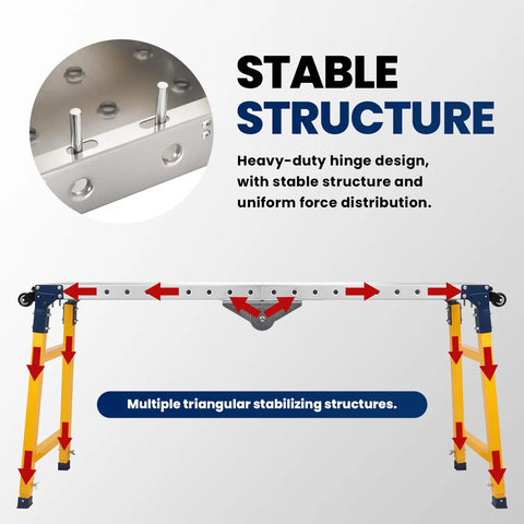 65 Inch Portable Folding Work Platform And Rock Hard 2000 Lbs Heavy Duty Welding Table showing stable structure with heavy-duty hinge design.