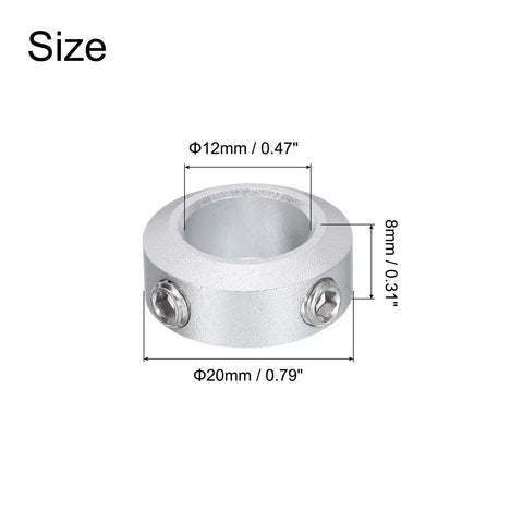 Built Tough Aluminum Shaft Collars 10 Pack 12mm Bore Set Screw Clamp Stop Collar For Linear Rod Shafts With Zero Shake And Corrosion Resistant Coating Super Tight Grip Lock size showing dimensions of 12mm bore collar with set screws.