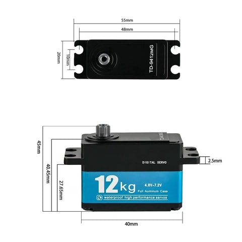 Rock Solid 12Kg Digital Servo With Ballistic Full Metal Casing Plus Pro Grade Carbon Brushed Mechanism for Rc Cars dimensions 55x45mm