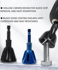 Two Piece External Deburring Chamfer Tool With Carbide Blades For Heavy Duty Deburring Of Damaged Screws Bolts And Fasteners Pro Grade Quick Release Hex Shank Drill Bit Style Burr Remover 3 Sixteenth Inch To One Inch Black, shown in multiple colors with a drill.