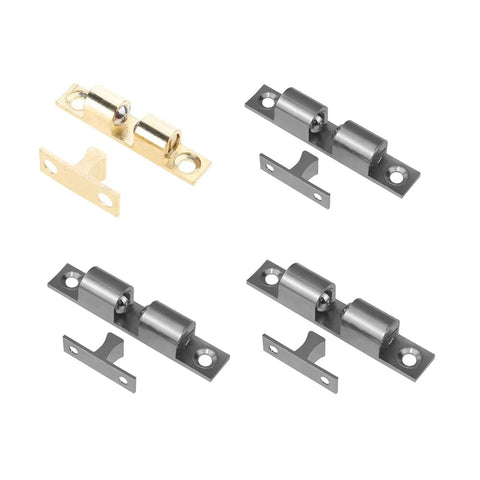 Touch Latch For Cabinets And Doors With Spring Ball Copper Buckle in metal, shown in gold and silver, preventing slams