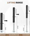 Pafessa USA RV side crank tongue jack, black body with silver post, for A-frame trailers