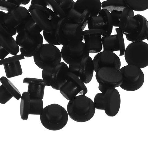 100 Piece Silicone Plug Cap Set Round Panel Hole Covers For Drilling Holes No Hassle Easy Install Heavy Duty Black Silicone Plugs For Office And Industrial Control Panels black silicone panel hole plugs, round, assorted angle on white background