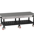 Pro Shop Heavy Duty Welding Fixture Table With Precision Laser Cut Grid Powder Coated Steel Frame Six Rolling Caster Wheels And Bottom Storage Rack For Makers, 96W x 48D x 36H.