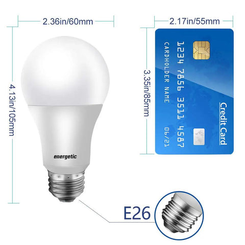 24 Pack A19 LED Light Bulbs 40W Equivalent Warm White 3000K E26 Base Non Dimmable ETL Listed shown next to credit card for size
