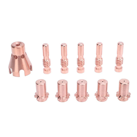 Brass electrodes, nozzles, and contact tips from Dope Welding Consumables Kit For 100L And Tweco Mini Guns on white background.