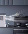 Stand Up Portable Air Conditioner With Windowless Swamp Cooler Setup To Beat The Summer Heat Featuring Multi Layer Oil Control Filter 38 Db Whisper Quiet Low Noise Operation Straight Up Chill in a stylish kitchen.