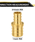 Brass PEX reducing coupling, 1 in to 3/4 in, crimp fitting for PEX tubing
