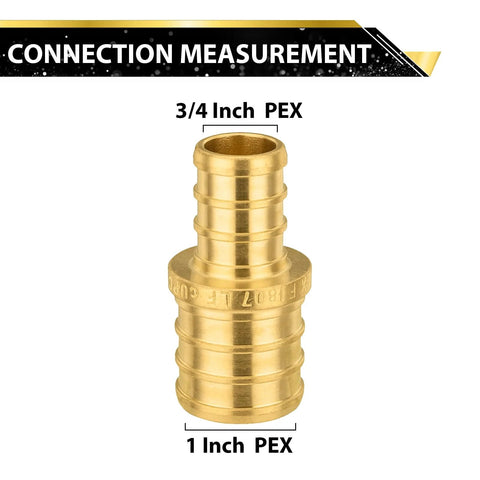 Brass PEX reducing coupling, 1 in to 3/4 in, crimp fitting for PEX tubing