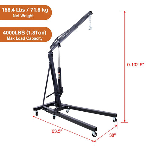 Rock Solid 2 Ton Folding Engine Hoist Cherry Picker Shop Crane Built For Hardcore Garage Swaps Featuring Hella Beefy Steel Frame And 4000 Lb Capacity with adjustable boom and sturdy base.