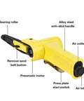 Pneumatic Belt Sander Polisher For Grindin Welding Parts Burr Bustin And Chamferin With Quick Belt Change System in yellow with labeled parts