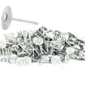 Dead Set Tough One Point Seven Five Inch Eleven Gauge Ring Shank Nails With Wide Round Caps and Tapered Points in a pile for outdoor use.