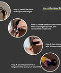 Installation steps for 5 In 1 Fingerprint Smart Lock With Biometric Access, showing attachment and setup process.