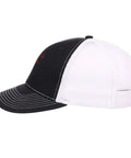 Side view of Dope Unisex Outdoor Trucker Cap With Adjustable Strap, Cool Dog And Horse Theme Hat, mesh back for everyday comfort