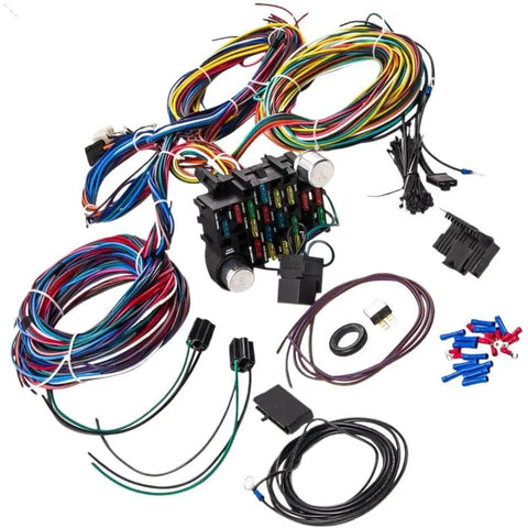 Wiring Harness And Fuse Kit With 21 Circuits And 17 Fuses For Headlights No Fuss Plug In Connector For 12V Automotive Headlight Systems with connectors