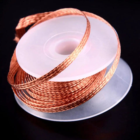 Copper spool of 5 Ft Pro-Grade Copper Desoldering Wick With No Clean Design And 280C Melting Point for solder removal.