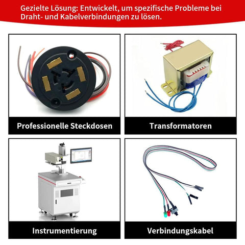 1 Way Ceramic Terminal Blocks collage: 4 electrical components including sockets, transformers, instrumentation, and cables