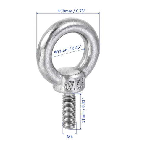Heavy Duty Pro Grade Eye Bolts M4 Lifting Eye Nuts Kit With Ring Eye Bolts Flat Washers Nuts And Lock Washers For A Secure Connection Compact And Easy To Carry Lifting Kit, 304 stainless steel M4 eye bolt with 19mm ring