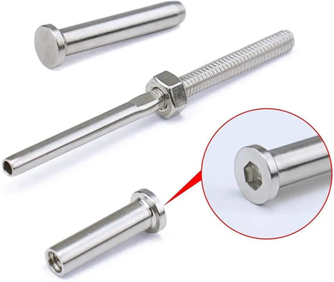 Railing Screws Kit Ten Pack For Cable Railings Flat Head Swage Stemballs Sized For Wood And Metal Posts One Eighth Inch
