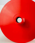 Front view of 11-inch diamond wet core drill bit disc, red-coated metal with central bore for concrete cores