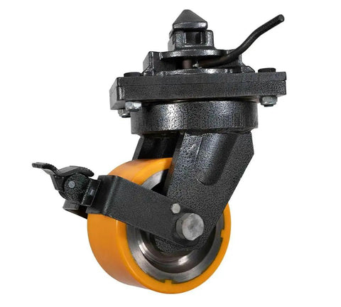 Four Pack 8 Inch ISO Shipping Container Caster Wheels With Brakes 11000 Lbs WLL Per Wheel Swivel Plate With Twist Lock close-up