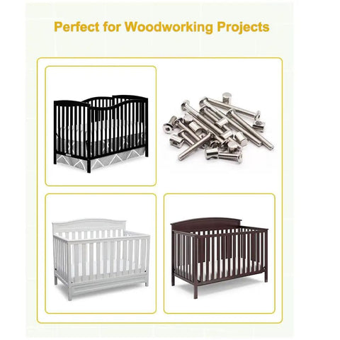 Crib Hardware Replacement Kit Featuring M6 Socket Cap Screws In 40 50 60 70 And 80 Mm Lengths, 16 Bolts, 16 M6 x 12mm Barrel Nuts